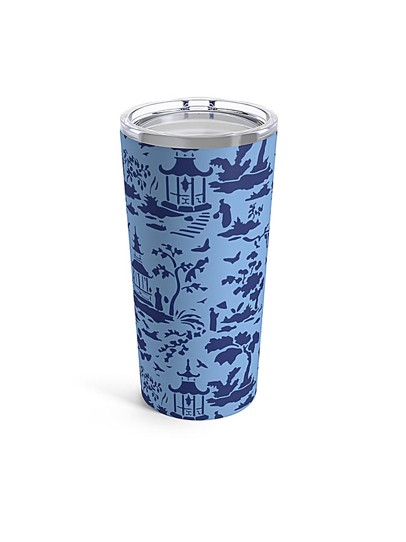 Blue Chinoiserie Pagoda 20 ounce Stainless Steel Tumbler