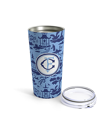 Blue Chinoiserie Pagoda 20 ounce Stainless Steel Tumbler